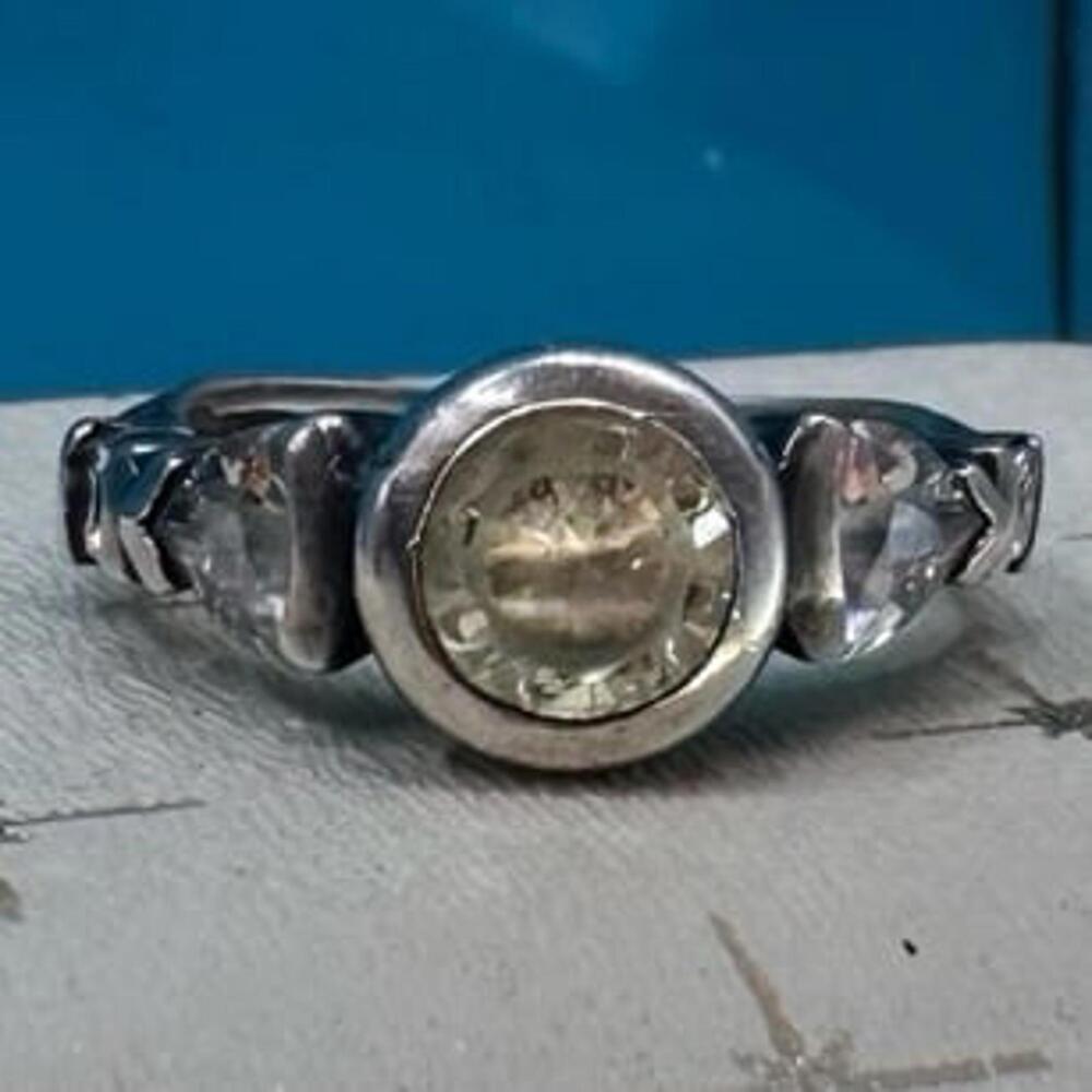Vintage Ring Sterling Silver w/ CZ & Lemon Quartz